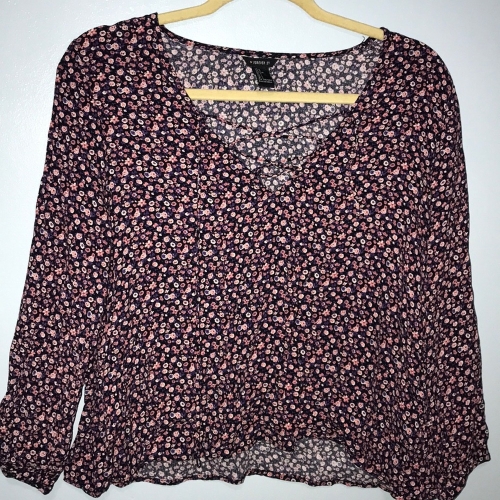 V Neck Cross Strap Floral Peasant Top